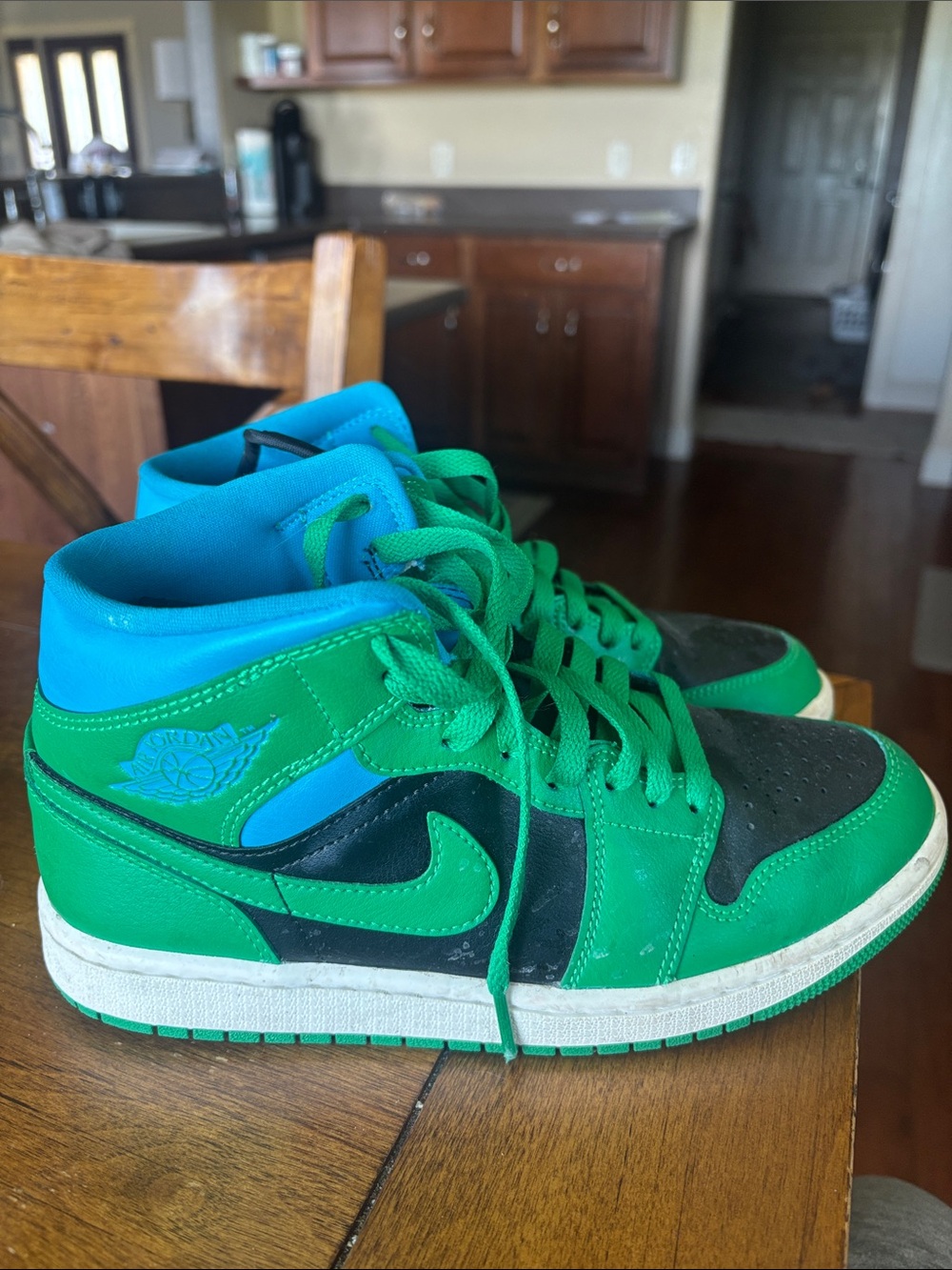 Jordan Mid-Top Athletic Shoes in Green and Blue